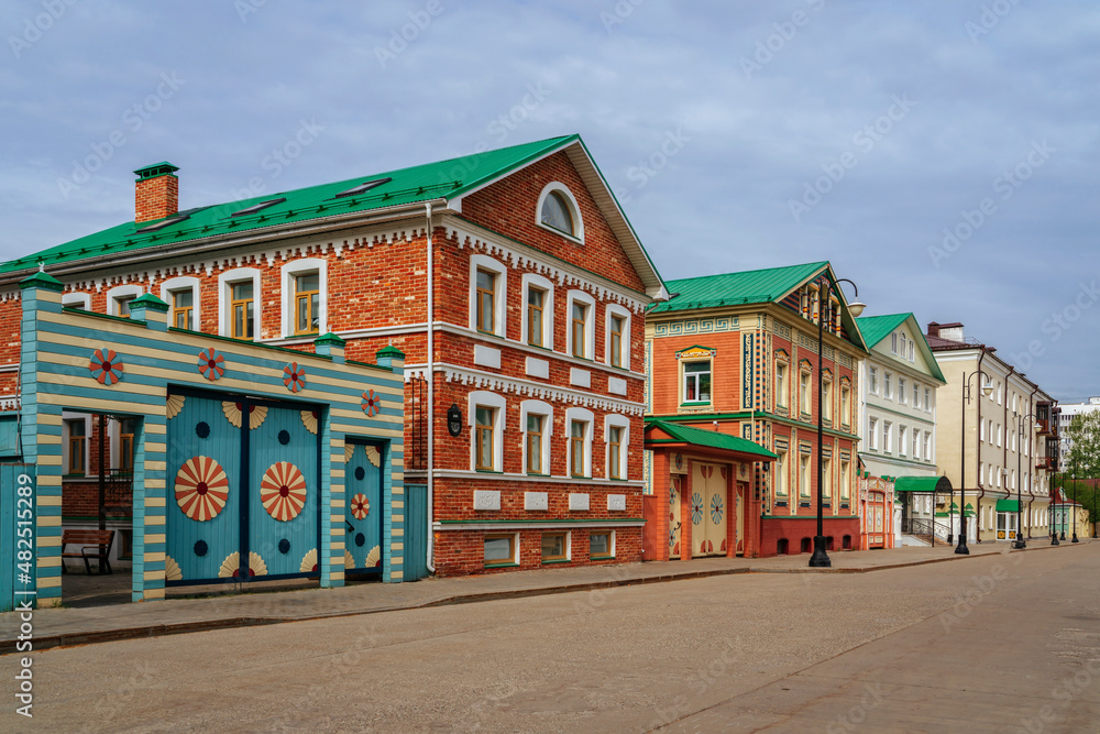 Architectural monuments of the nineteenth century, traditional historical Tatar houses on Kayuma Nasyri Street in Starotatarskaya Sloboda, Kazan, Republic of Tatarstan, Russia