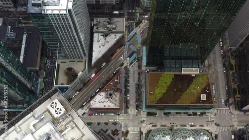 Overhead aerial of Amazon's many building in Seattle's South Lake Union neighborhood. photo