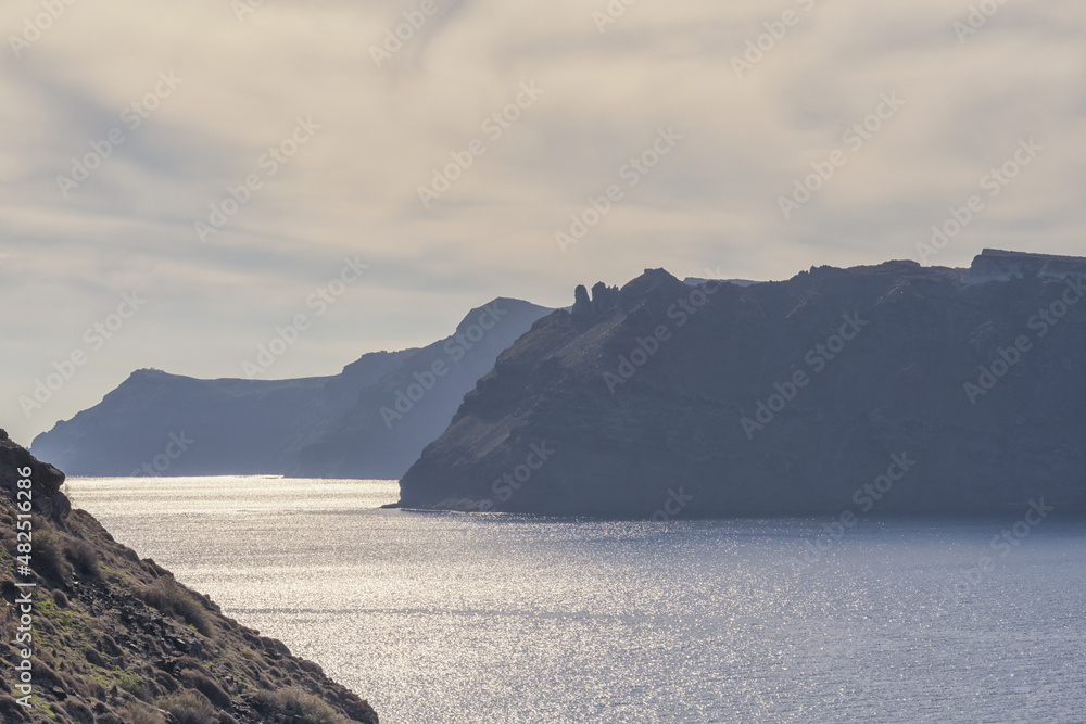 View of Aegean sea and islands across from Santorini, Greece