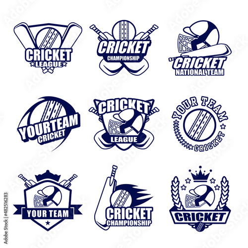 Set of cricket logo. Sport badge, emblem team tournament template, vector. for design, advertisement, print web isolated on white background