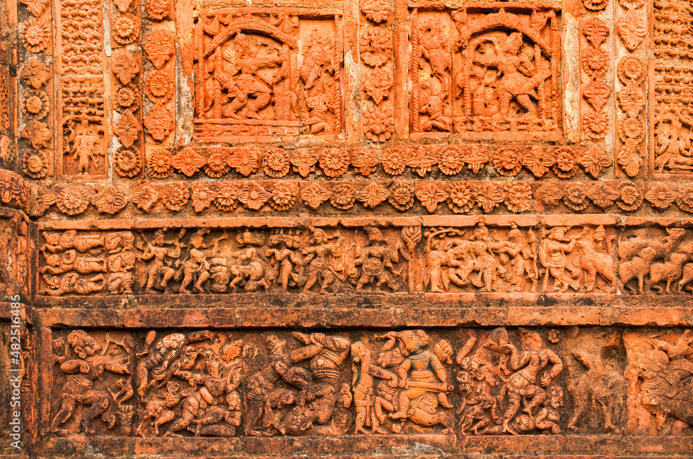Figurines made of terracotta at Radhagobinda Temple, Bishnupur , West Bengal, India . Figurines made of terracotta at Radhagobinda Temple, Bishnupur , West Bengal, India .