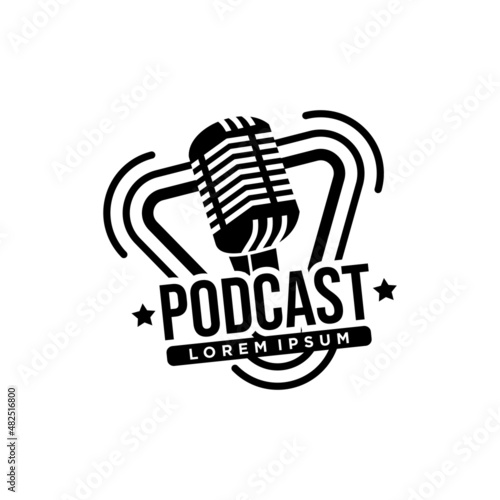 Podcast radio icon. Studio microphone. Webcast audio record concept logo. Podcast with microphone logo inspiration. design template, vector illustration.