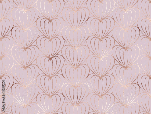 Rose gold glitter stripe hearts seamless pattern.