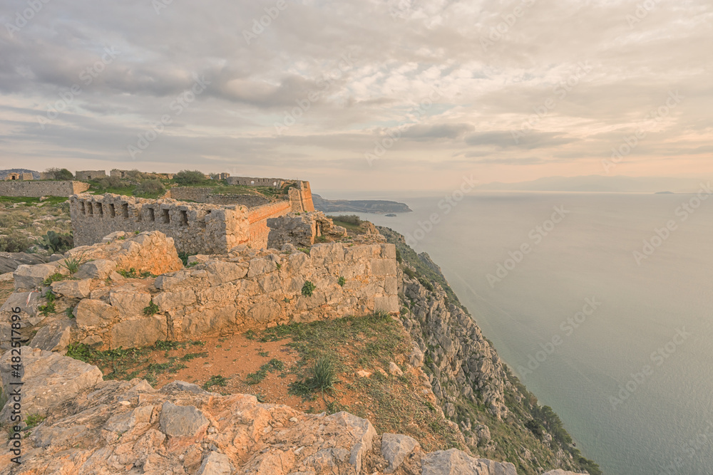 Old Palamidi fortress on the cliff, with view of the Argolic Gulf, Greece