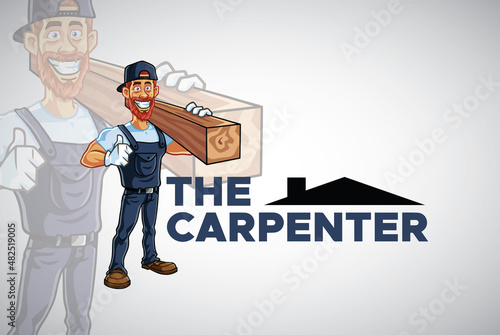 Carpenter Logo Cartoon Mascot Character Design Vector Illustration Template Art
