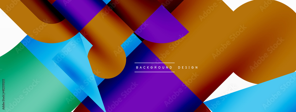 Circle and square geometric background. Round shapes with squares and triangles composition for wallpaper, banner, background or landing Circle and square geometric background. Round shapes with squares and triangles composition for wallpaper, banner, background or landing
