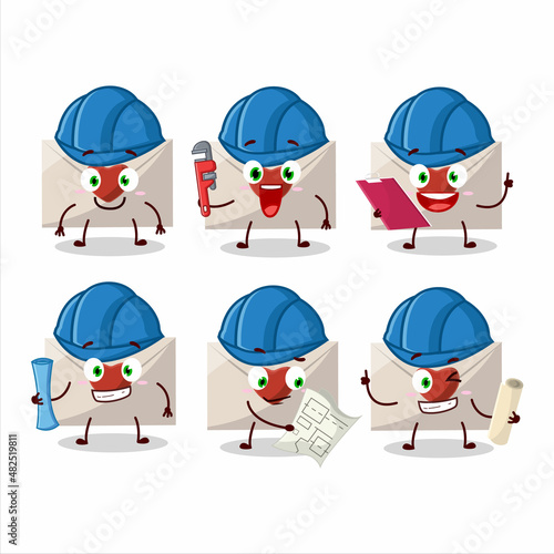 architect love envelope cute mascot character with pliers photo