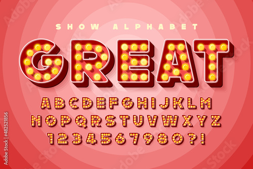 Show alphabet design, marquee, LED lamps letters and numbers.