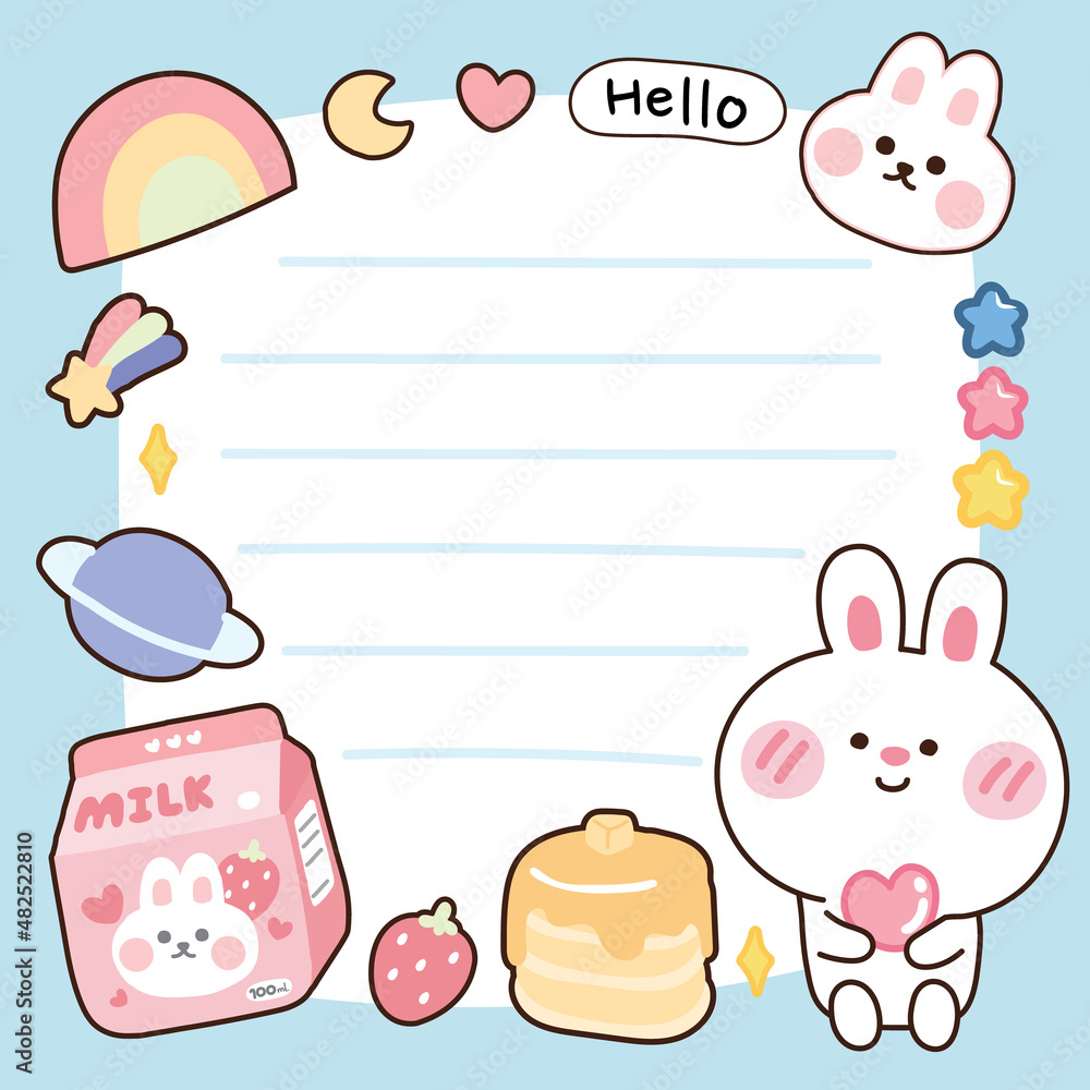 astel color.Cute cartoon animal design.Stationary.Paper note.Rabbit,pan ...