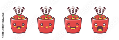 vector cup noodle mascot cartoon, with different facial expressions