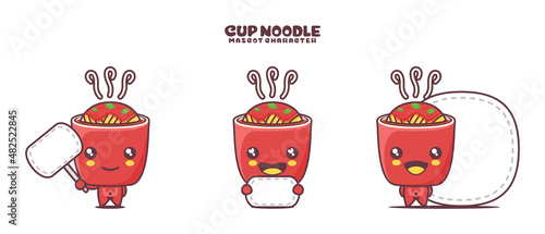 vector cup noodle mascot cartoon, with blank board banner