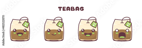 vector tea bag cartoon mascot, with different facial expressions