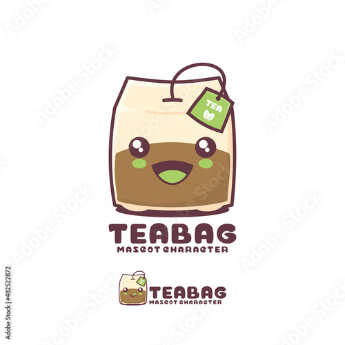 vector tea bag cartoon mascot, with a happy expression, suitable for, logos, prints, stickers, etc