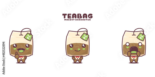 vector tea bag cartoon mascot, with different expressions