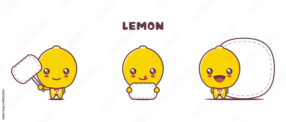 Fototapeta premium vector lemon cartoon mascot, with blank board banner