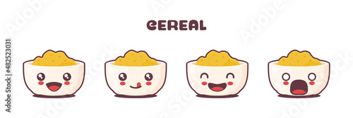 vector cereal cartoon mascot, with different facial expressions