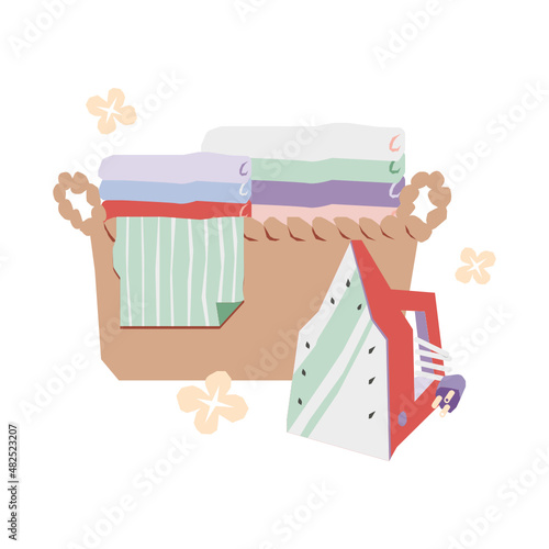 Laundry basket and iron vector illustration in flat color design
