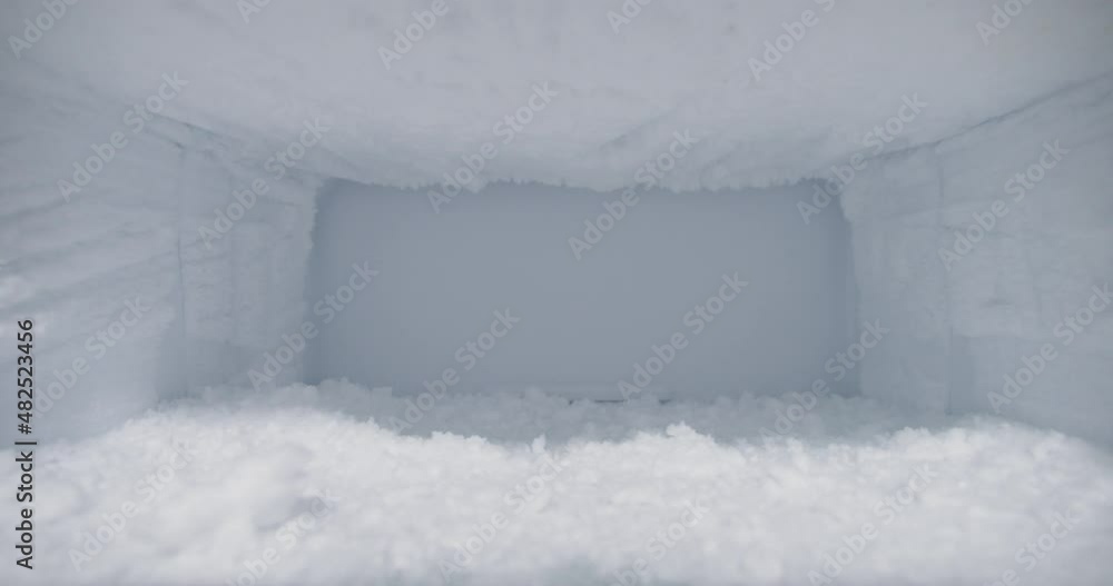 Dolly forward shot entering empty fridge freezer Dolly forward shot entering empty fridge freezer
