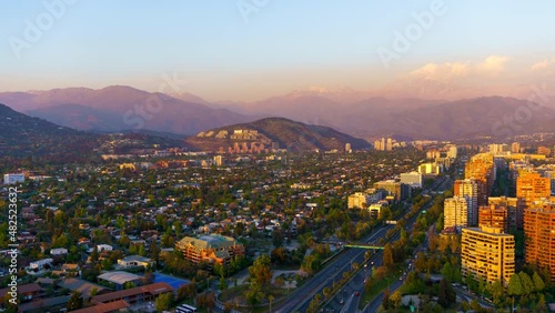 Sunset To Night Timelapse Over las condes In Santiago Chile. Locked Off photo