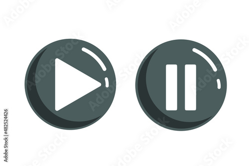 Play and Start ButtonsIcons Isolated on white background. Start and Stop Black Buttons for social media, website designs and any kind of graphic design. Multimedia concept. Mobile app element.