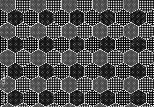 Seamless pattern with hexagons, Abstract background monochrome fabric pattern.