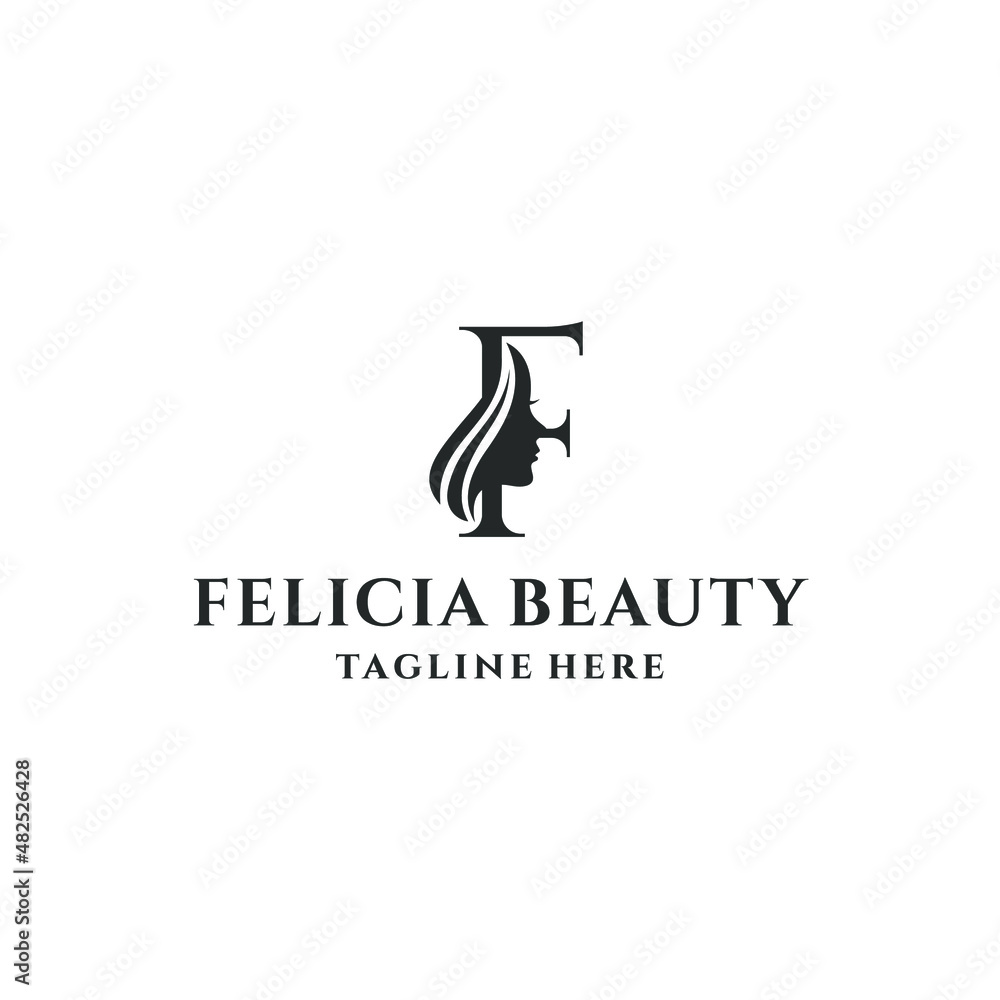 letter F and beauty woman logo concept vector stock illustration letter F and beauty woman logo concept vector stock illustration
