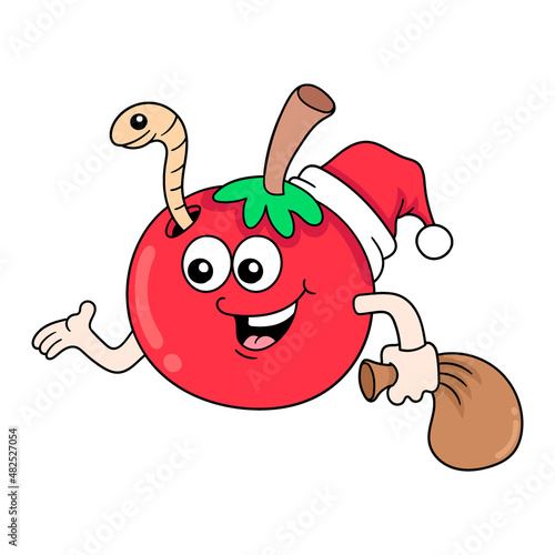 red tomatoes are celebrating christmas and new year, doodle icon image kawaii