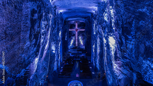 Architectural detail of the Salt Cathedral of Zipaquirá, an underground Roman Catholic church built within the tunnels of a salt mine 200 metres (660 ft) underground in Colombia photo