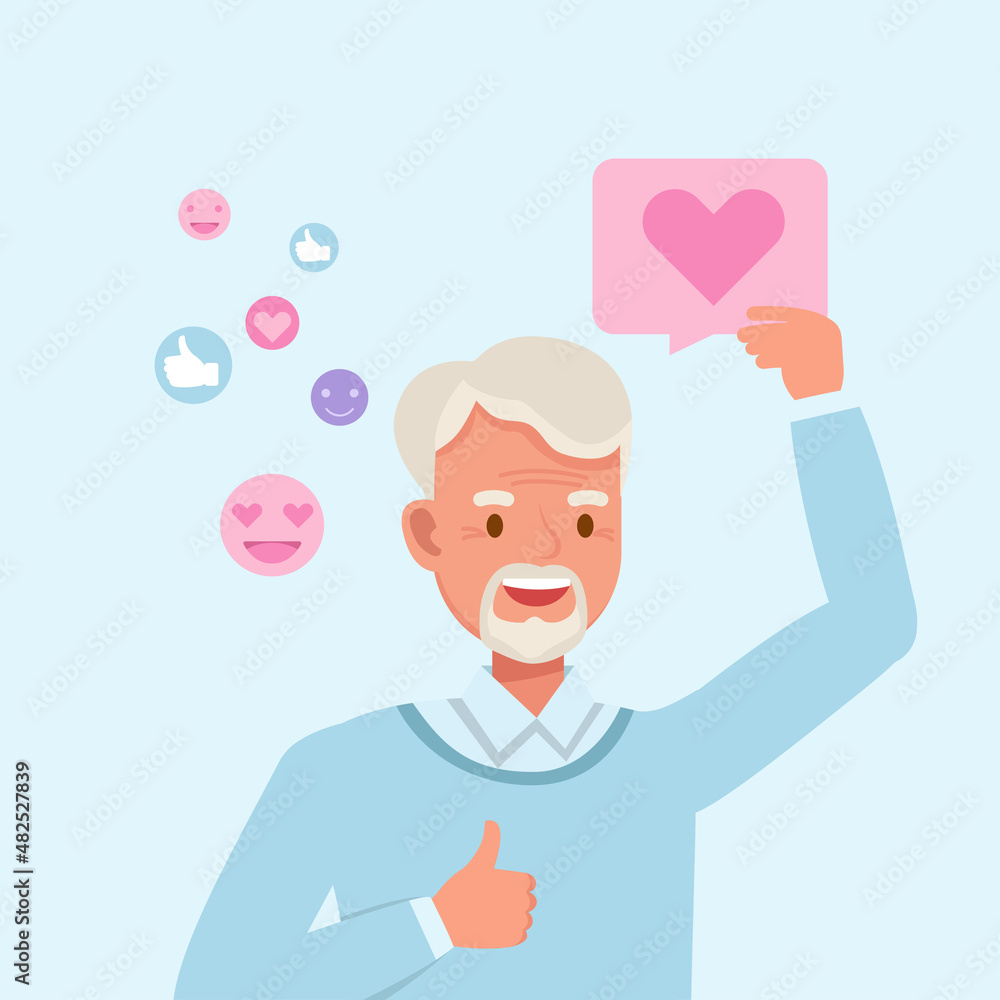 Smiling man hold huge like sign from social network concept. people character vector design. Smiling man hold huge like sign from social network concept. people character vector design.