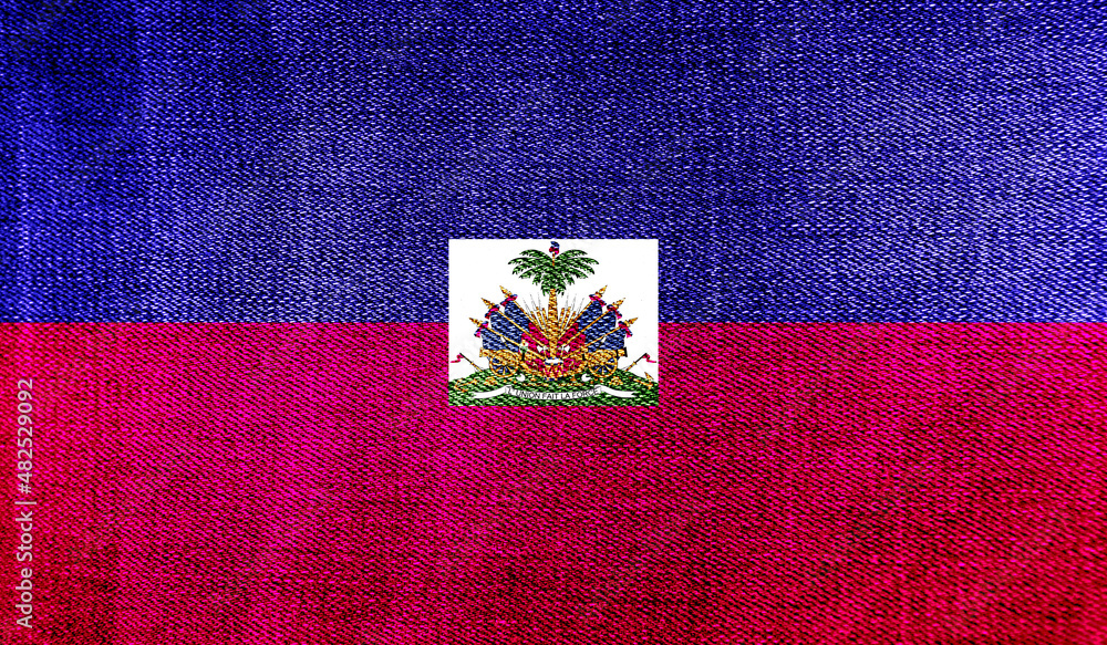 Haiti flag on knitted fabric. 3D-image