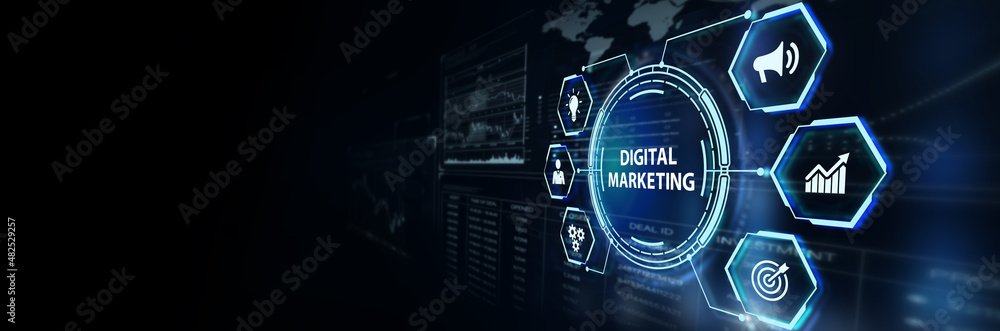 Fototapeta premium Business, Technology, Internet and network concept. Digital Marketing content planning advertising strategy concept.3d illustration