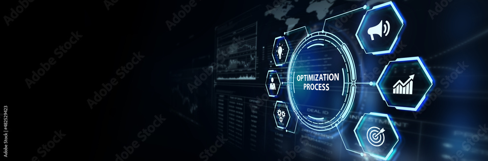 Optimization Software Technology Process System Business concept. Business, Technology, Internet and network concept.3d illustration Optimization Software Technology Process System Business concept. Business, Technology, Internet and network concept.3d illustration