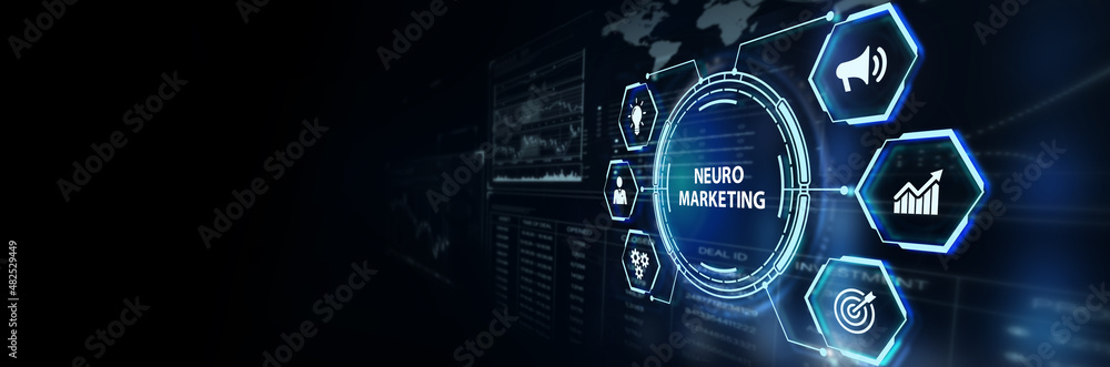 Neuromarketing. Sales and advertising marketing strategy concept. Business, Technology, Internet and network concept. 3d illustration Neuromarketing. Sales and advertising marketing strategy concept. Business, Technology, Internet and network concept. 3d illustration