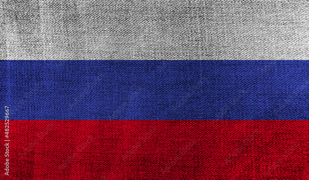 Russia flag on knitted fabric. 3D-image Russia flag on knitted fabric. 3D-image