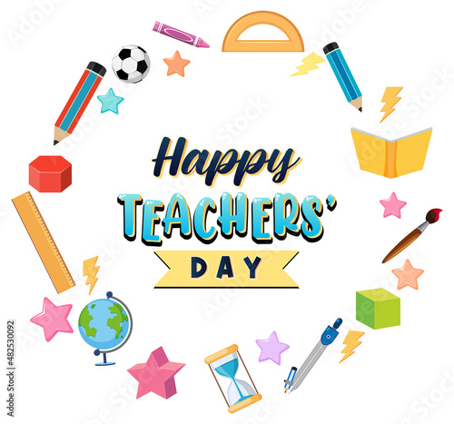 Happy Teacher's Day poster with school objects