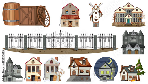 Set of abandoned houses and buildings