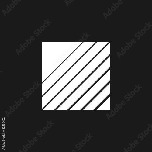 Retrowave, synthwave square with inclined stripes 1980s style. Striped square shape. Black and white retrowave design element for poster, cover, merch in vaporwave style.