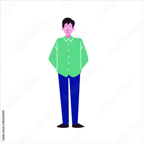 腕を組んで微笑む男性　全身姿