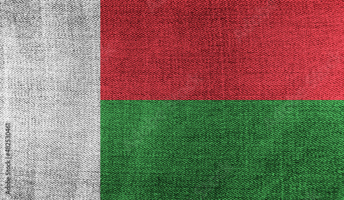 Madagascar flag on knitted fabric. 3D-image