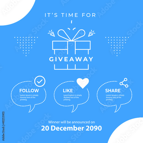 Giveaway banner template. Gift social media. follow like share.