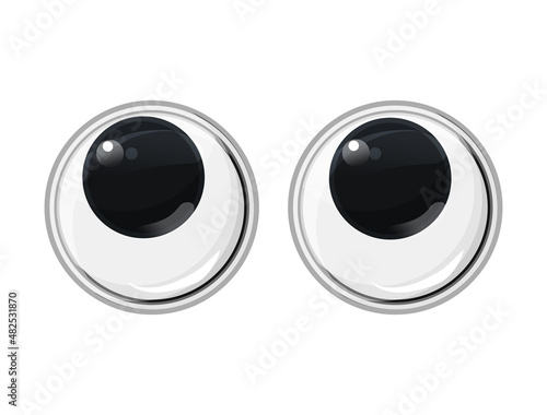  Funny plastic toy eyes look up on a isolated white background. Safe toys. Rolled his eye. Vector cartoon illustration.