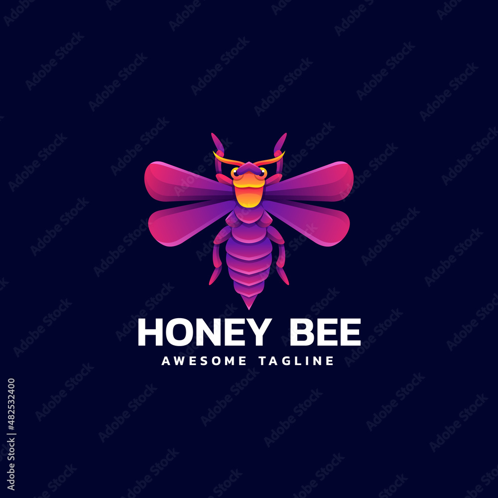 Vector Logo Illustration Honeybee Gradient Colorful Style.