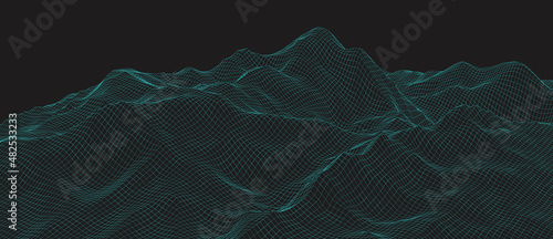 Photo 3D rendered illustration of terrain wireframe mesh