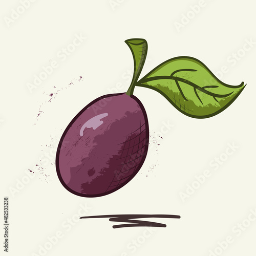 Painted plum. Hand-drawn lineart look illustration