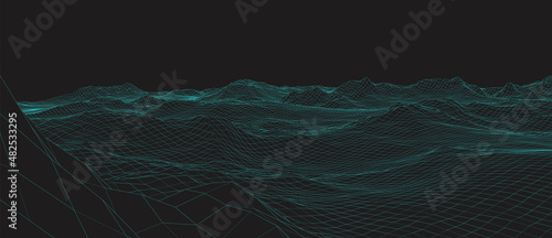 3D rendered illustration of terrain wireframe mesh