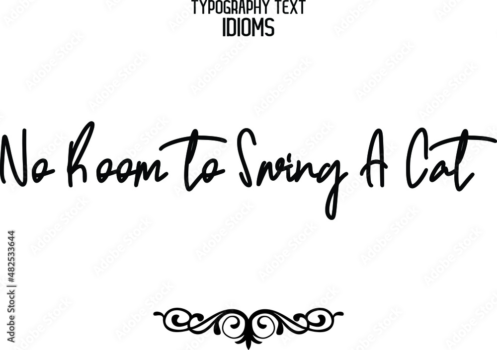 Beautiful Cursive Hand Written Calligraphy Text idiom No Room to Swing A Cat
