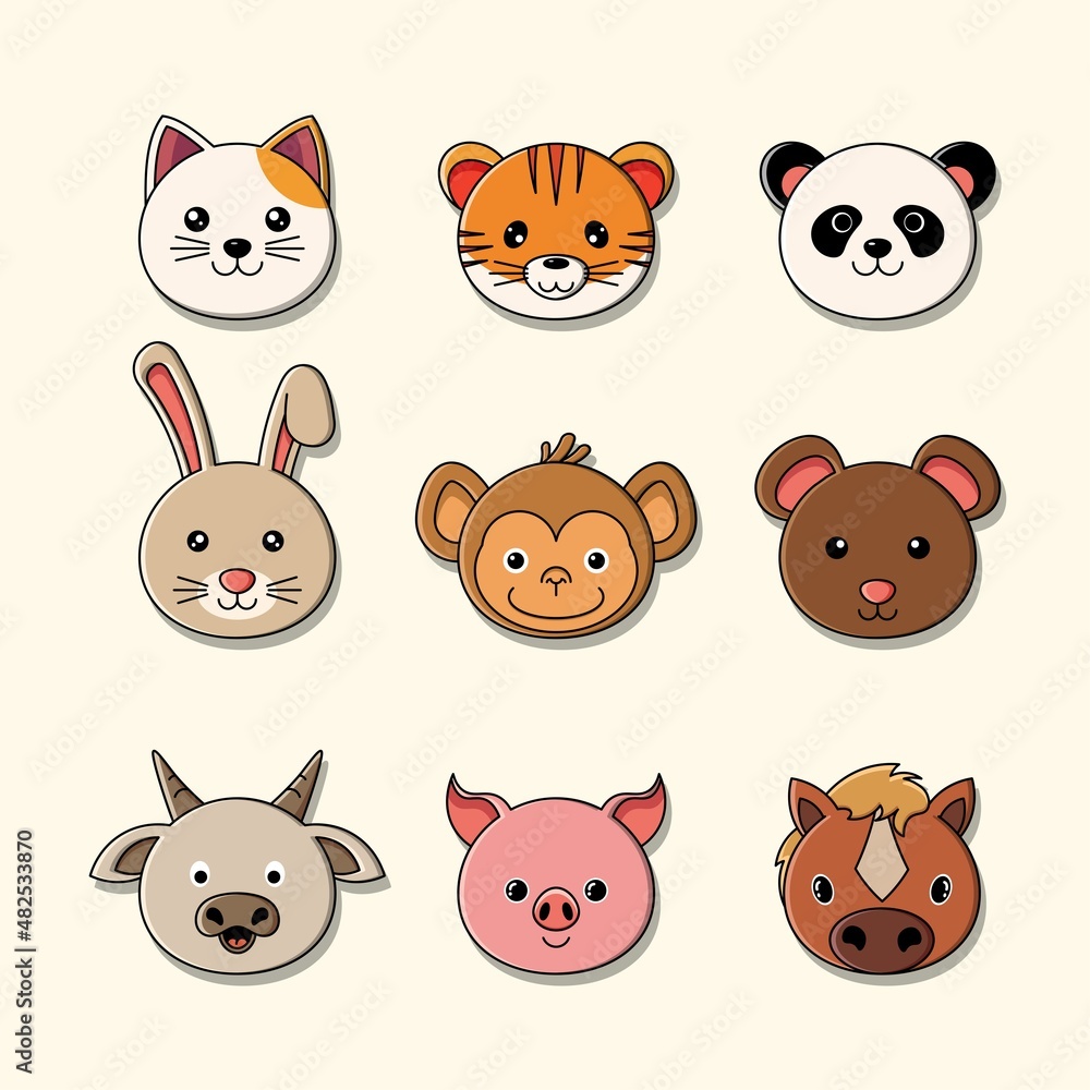 Cute animal head collection vector illustration Cute animal head collection vector illustration