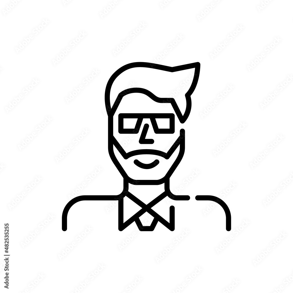 Bearded hipster man wearing a shirt and a tie. Pixel perfect, editable stroke avatar icon