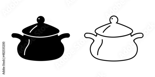 Potty with lid, cooking saucepan icon in the form of a potty, isolated on a white background. Vector illustration