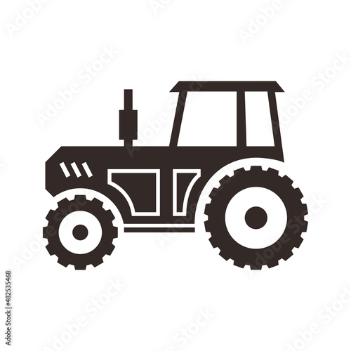 Silhouette of a tractor for agricultural work on the farm and production, the tractor icon is isolated on a white background. Vector graphics